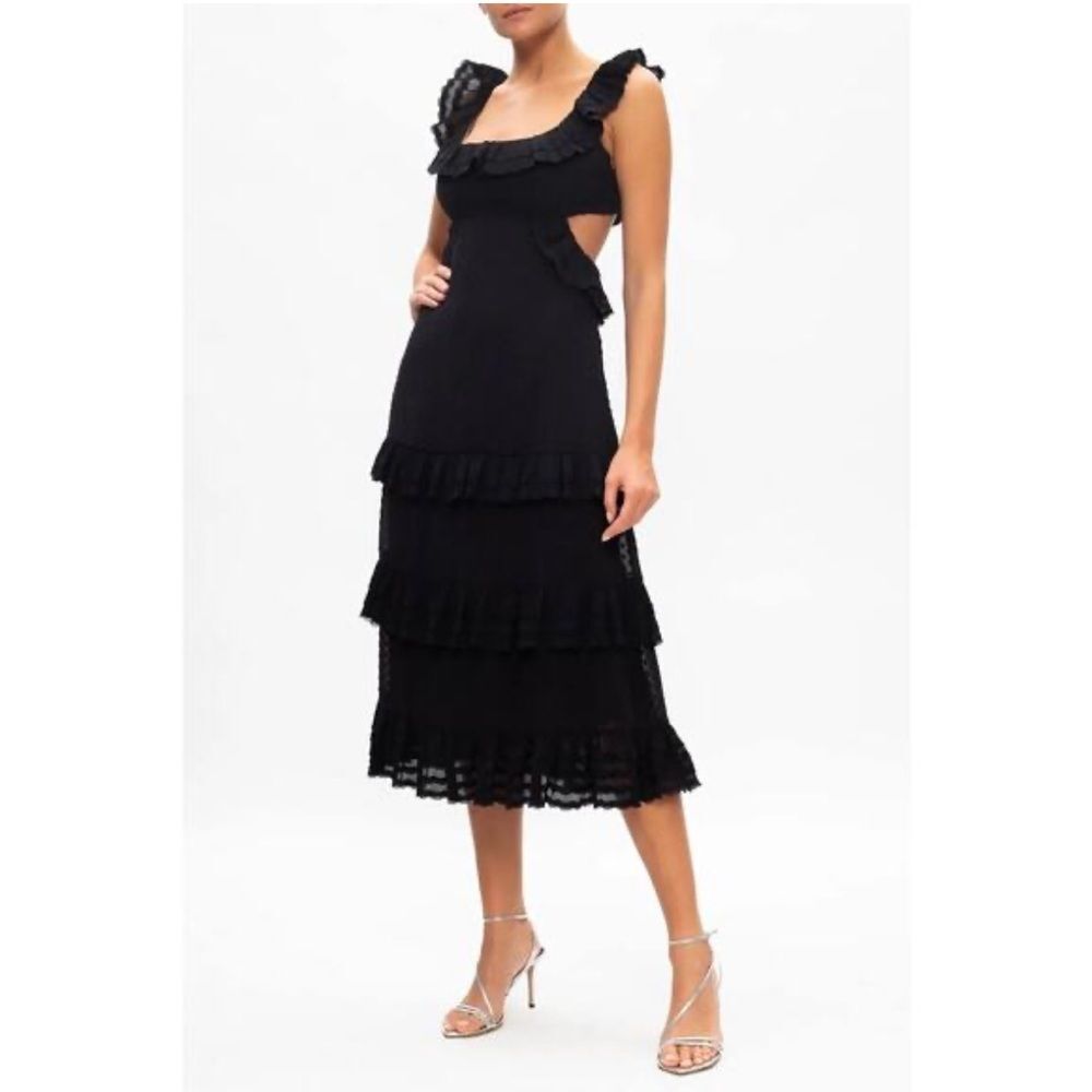 Zimmermann Pleated Lace Flutter Midi Dress Black Women’s Size 0 / 8 AU / 4 US
